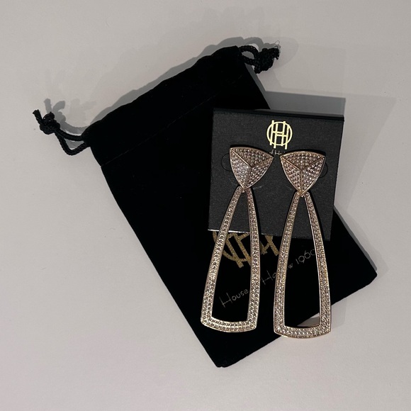 House of Harlow 1960 Gold Rhinestone Earrings - Picture 1 of 5